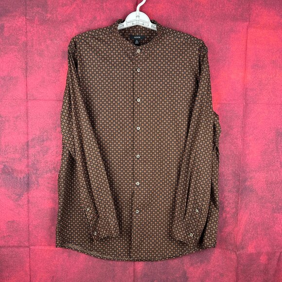 ALFANI MEN'S BROWN MICRO-PRINT, LONG SLEEVE SHIRT WITH MANDARIN COLLAR SIZE XL - Picture 5 of 6